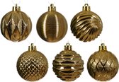 Decoris kerstballen gedecoreerd - 12x - 6 cm -kunststof - goud