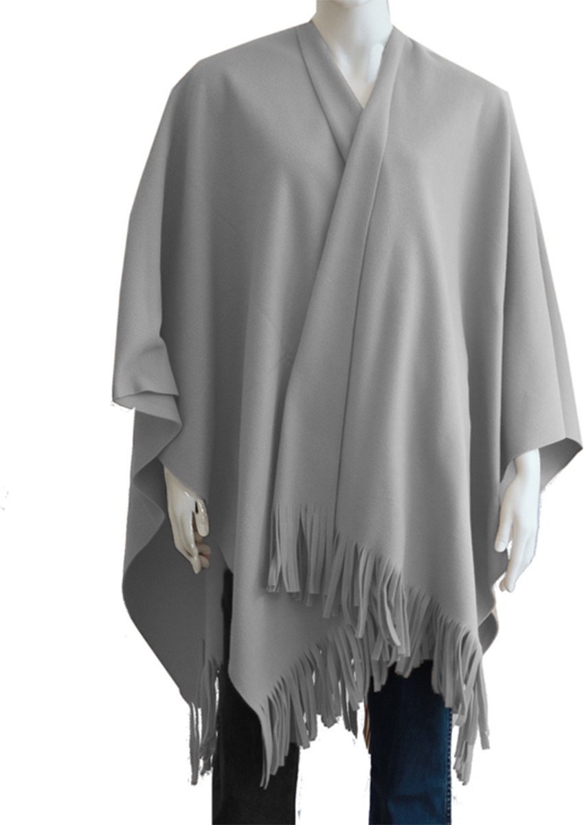 Boris omslagdoek/poncho - licht grijs - 180 x 140 cm - fleece - Dameskleding accessoires