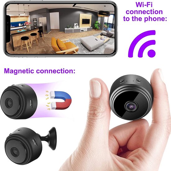 Kleyn - Beveiligingscamera - Binnen - 1080P HD - Mini WiFi-Camera - Babyfoon - met Infrarood Nightshot, Bewegingssensor - 150° Groothoek - Compact Formaat - Slimme Beveiligingscamera voor Android en iOS - Merkloos
