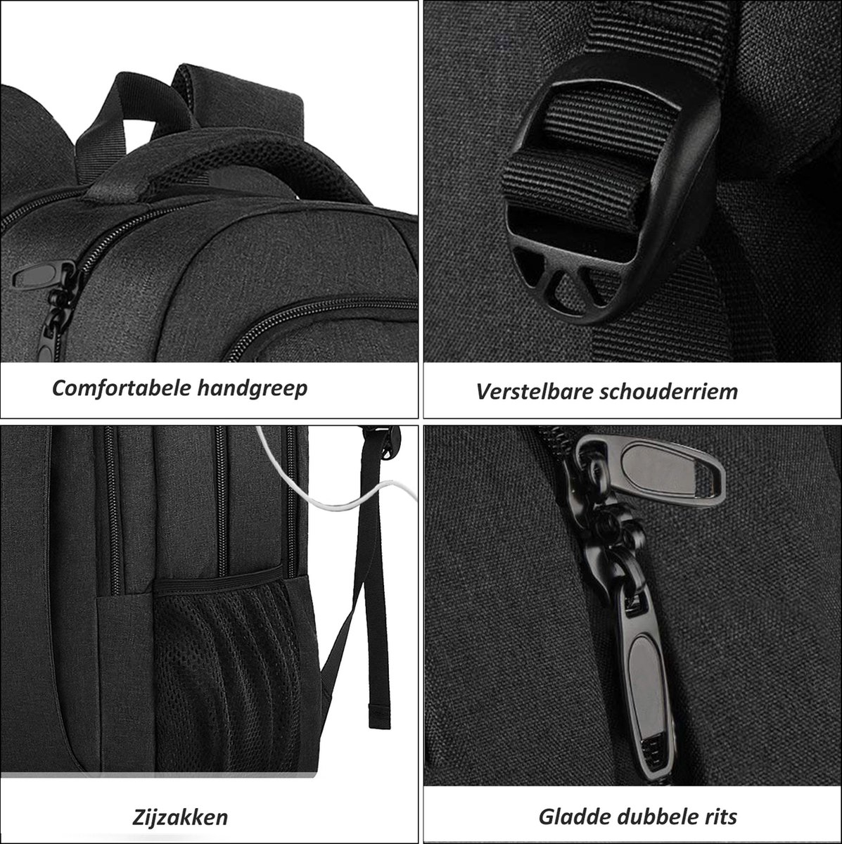 TAN.TOMI Laptop Rugzak 17.3 Inch – Grote Rugzak 36L voor School, Werk en Reizen – Spatwaterdichte Schooltas met USB-poort – Laptop Backpack voor Dames en Heren – Zwart – foto 8