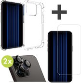 iMoshion Shockproof Case & Screenprotector Gehard Glas & 2 Pack Camera Lens Protector Geschikt iPhone 15 Pro hoesje - Transparant