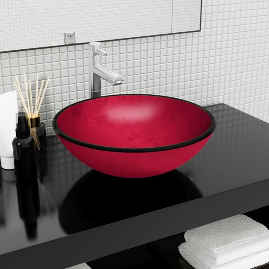 Lavabo rouge mat avec un bord noir.