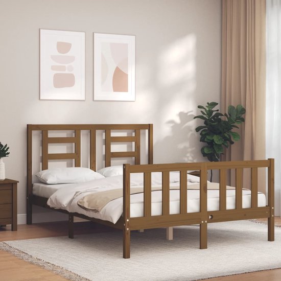 The Living Store Massief Grenen Bedframe - Small Double - Honingbruin - 195.5 x 125.5 x 100 cm