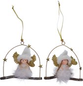 Viv! Christmas Kerstornament - Engeltjes van stof op schommel - 2 stuks - wit goud - 18cm