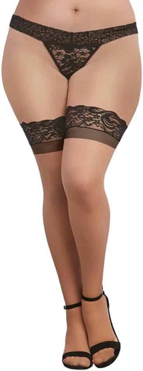 Goedkoopste Dreamgirl (All) Cuban Heel Top Dij Hoge Kousen - Plus Size nude and black OSQ