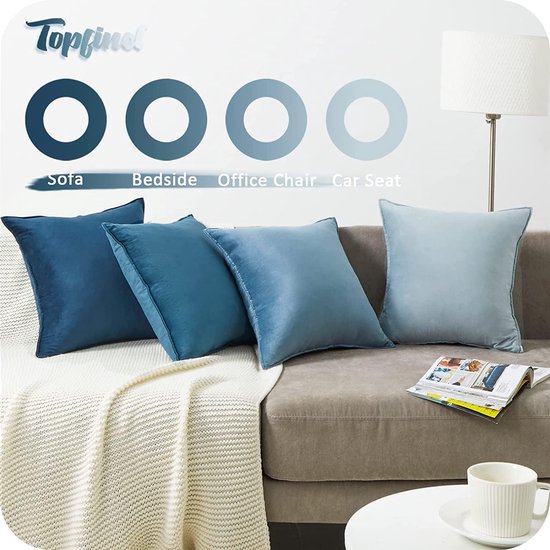Topfinel Set van 4 decoratieve kussenhoezen voor thuis, van zacht blauw