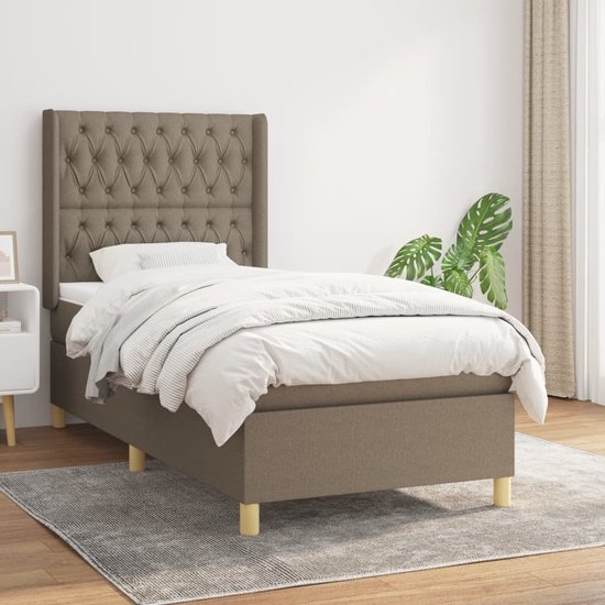 The Living Store Boxspringbed - comfort - Bed - 203x93x118/128 cm - Taupe - Pocketvering matras