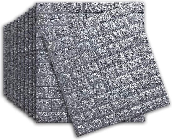 10 stuks 3D ophangingen, wandpanelen, zelfklevend, imitatie Baksteenpatroon, kleuterschool, achtergrond, wanddecoratie, vochtbestendige ophangingen voor de badkamer, balkon, Keuken, 77 x 70 cm (zilvergrijs)