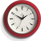 Ronde Retro Wandklok - The Ketchup Round Clock - Makkelijk leesbare cijfers, zwarte wandklok perfect als keukenklok, kantoorklok, woonkamerklok - Retro klok 25cm - Rood