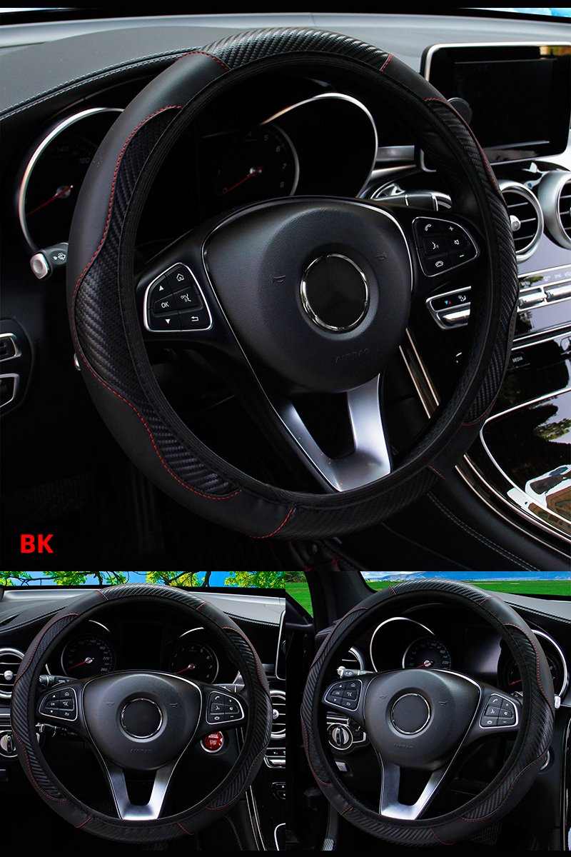 COCHO® Auto Stuurhoes - Steering Covers Geschikt 37-38Cm Auto Decoratie Koolstofvezel - Carbon Fiber ,PU Leer – foto 2