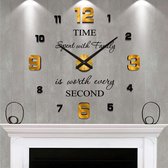 Moderne Mute DIY Frameloze Grote Wandklok 3D Spiegel Sticker Metalen Grote Horloges Thuis Kantoor Decoraties (Zwart goud-42)