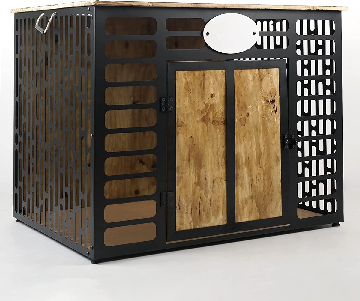 Bol.com Hondenbench - Hondenhok - Houten Hondenbench - Hondenhuisjes voor binnen - Zwart - MEDIUM - 90x72x68 cm aanbieding