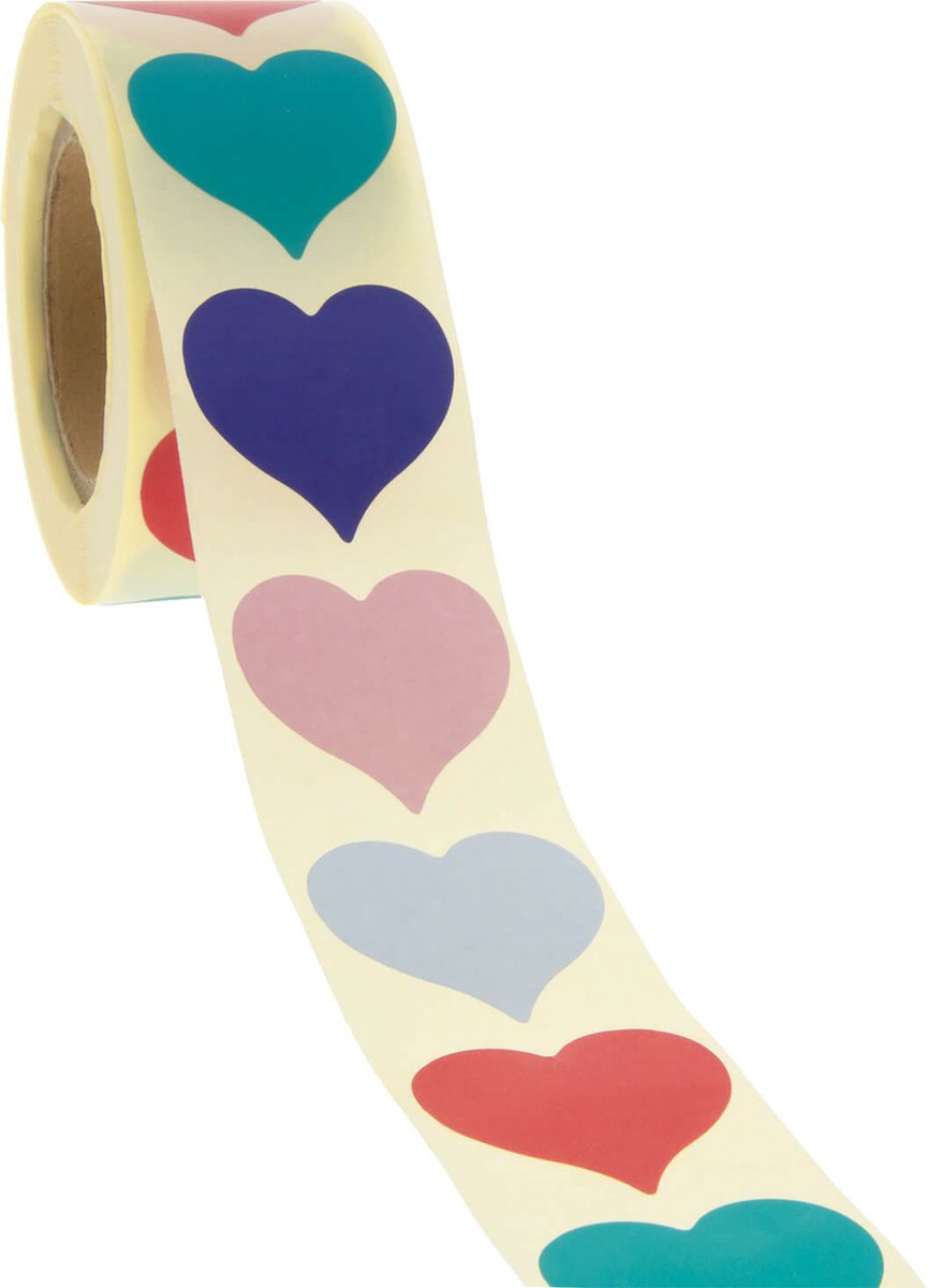 Cadeau stickers - 500 stuks - Hartvormig assorti 40mm - Stickers volwassenen - Sluitstickers - Sluitzegel - Ronde stickers op rol