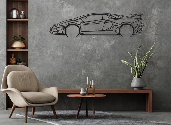 Lamborghini Aventador SVJ Silhouette – Metaal Kunst - Wanddecoratie - Man Cave - Auto Decoratie - 80cm X 20cm - Muurdecoratie - Cadeau voor man