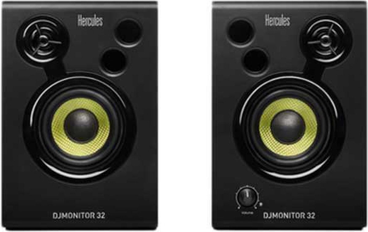 Hercules DJMonitor 32 - DJ speakerset - Zwart - 2x15 watt RMS actieve monitorspeakers - 60 watt piekvermogen - Speakerbehuizing gemaakt van 6 mm dik MDF - 7,6 cm woofers - Hercules