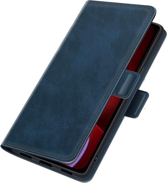 Mobiq - PU Lederen Wallet Hoesje met Sluiting iPhone 15 Pro Max - blauw