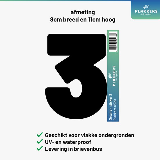 Foto: Cijfersticker nummer 3 zwart brievenbus container deur