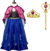Prinsessenjurk meisje + Kroon + Toverstaf - Verkleedjurk - Prinsessen speelgoed - Het Betere Merk - maat 92/98 (100)- Roze cape