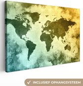 Canvas Wereldkaart - 120x80 - Wanddecoratie Wereldkaart - Groen - Blauw
