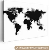 Canvas Wereldkaart - 90x60 - Wanddecoratie Wereldkaart - Zwart - Wit - Simpel