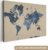 Canvas Wereldkaart - 30x20 - Wanddecoratie Wereldkaart - Blauw - Vintage