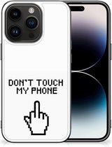 Hoesje Geschikt voor iPhone 15 Pro Leuk TPU Back Case met Zwarte rand Finger Don't Touch My Phone