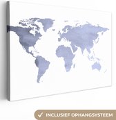 Canvas Wereldkaart - 120x80 - Wanddecoratie Wereldkaart - Blauw - Grijs