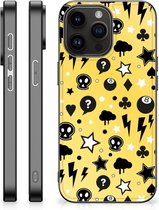Telefoon Hoesje Geschikt voor iPhone 15 Pro Max Silicone Back Cover met Zwarte rand Punk Yellow