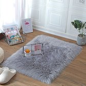 Tapijt van imitatiebont, imitatie-lamsvacht, tapijt, schapenvacht, voor stoelen ​ slaapkamer woonkamer (grijs, 60x90 cm, rechthoekig)