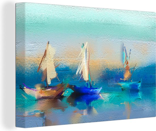 Canvas - Schilderij - Oil painting - Boten - Abstract - Zee - 180x120 cm - Wanddecoratie - Schilderijen op canvas
