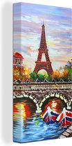 Canvas - Schilderij - Parijs - Water - Eiffeltoren - Stad - Olieverf - 20x40 cm - Muurdecoratie - Interieur