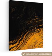 Canvasdoek - Muurdecoratie - Canvas schilderijen woonkamer - Marmer - Verf - Goud - Zwart - Marmerlook - 30x40 cm