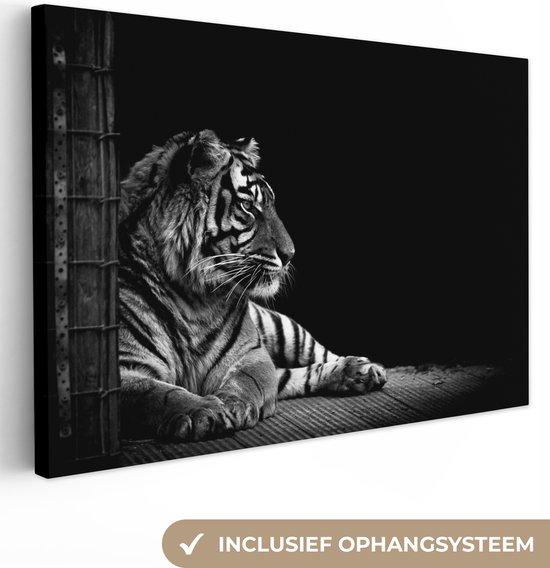 Peinture sur toile - Tigre noir et blanc 30x20 - Accessoires de décoration de chambre - Peintures salon - Décoration murale animal chambre - Décoration murale cuisine - Toile murale - Toile murale intérieur - Décoration maison - Accessoires de maison