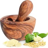 Olijfhout vijzel & stamper set - vijzel - houten vijzel - duurzame kruiden-, kruidenvijzel diameter ca. 10cm