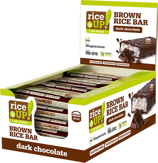 RiceUP! Zwarte Chocolade Bar - Glutenvrij - Met Probiotica & Magnesium - 20 Stuks - Voordeelverpakking