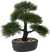 natuurlijke kunstboom bonsai cedergroene plastic plant kunstplant met keramische pot in zwart voor badkamerdecoratie, desktop kantoor raambank
