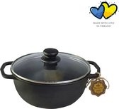 Poêle wok en fonte Maysternya™ - 2 litres - Poêle wok en fonte avec couvercle - Induction, gaz, feu ouvert et céramique - Zwart