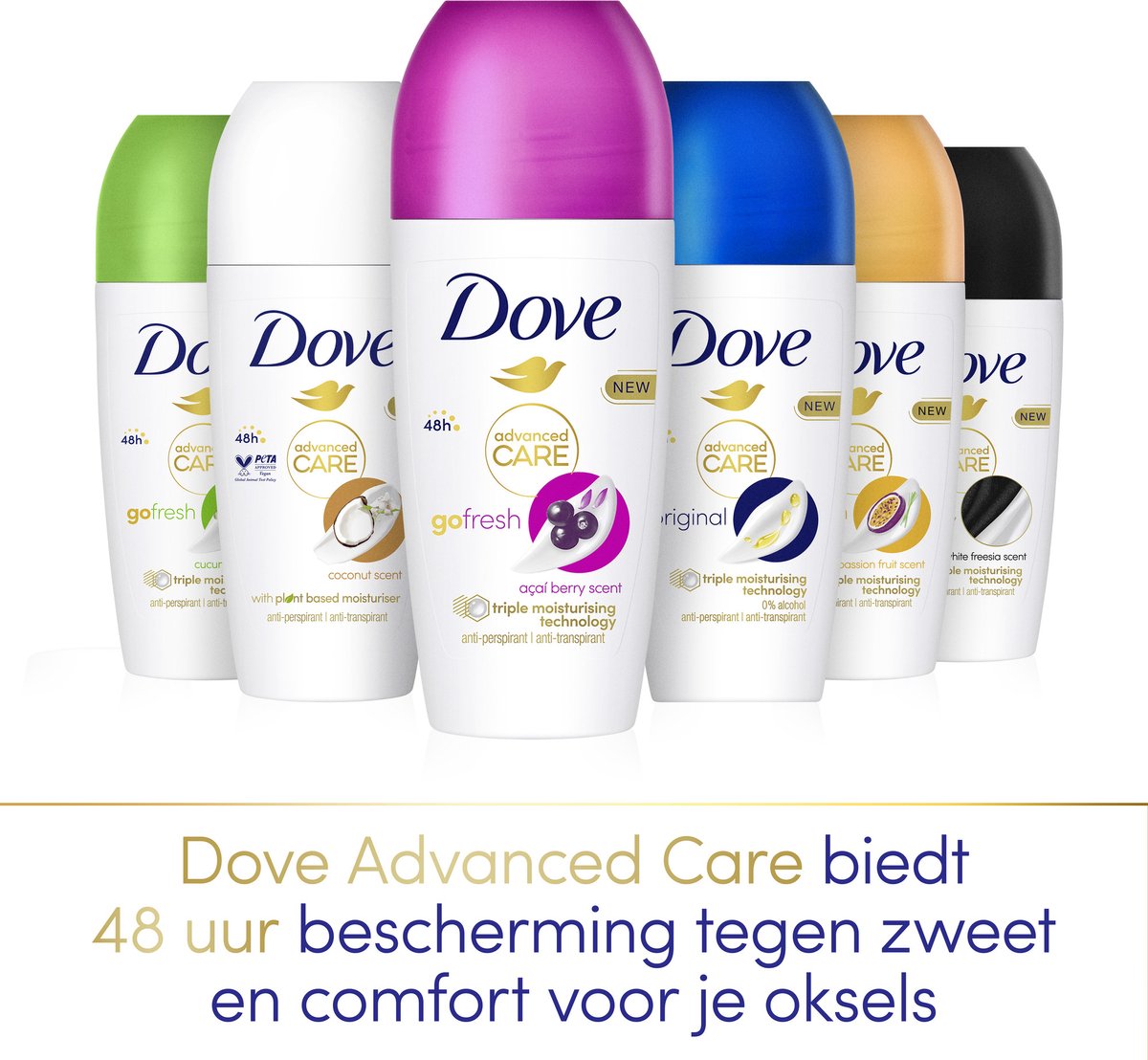 Dove Advanced Care Go Fresh Açai Berry Anti-Transpirant Deodorant Roller -  6 x 50 ml 