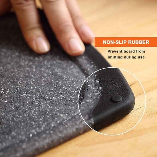 Set de Planches à découper Royalty Line ® CB3PCB - 25/31/40 cm - Antidérapantes - Poignée ergonomique - Planches de cuisine - Passe au lave-vaisselle - Plastique - Avec zone de broyage pour broyer l'ail et le gingembre - Zwart