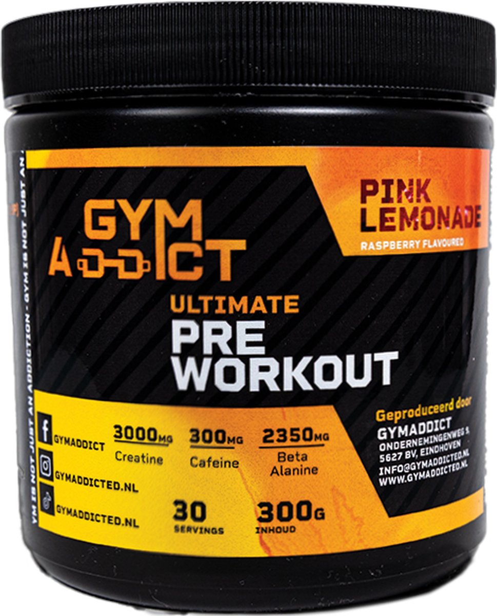 GymAddict - Pre Workout - Pink Lemonade - Framboos - Cafeine - Creatine - Fitness - Nutrition - Gym - Healthy - Gezond - Sport Supplementen
