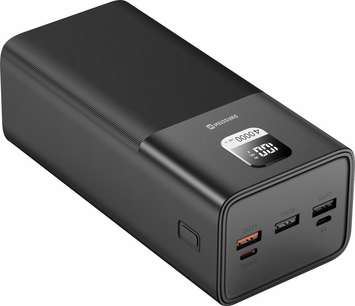 Swissten Powerbank Power Line - 40.000 mAh - geschikt voor o.a. Apple iPhone / Samsung - USB & USB-C - Zwart