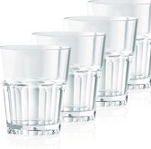 4 onbreekbare glazen, bekers, duurzame waterglazen van stevig kunststof, sap, water, whiskyglas, partybekers, whiskybekers, drinkbekers, set in echte glaslook, stapelbaar, BPA-vrij