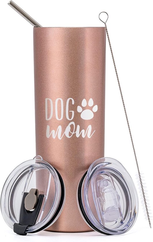 Foto: Dog mom gift beker voor vrouwen hondenmoeder cadeaubeker voor moederdag verjaardag reisbeker voor hondenliefhebbers 20 oz dubbelwandig tumbler drinkbeker campingbeker met rietje en deksel