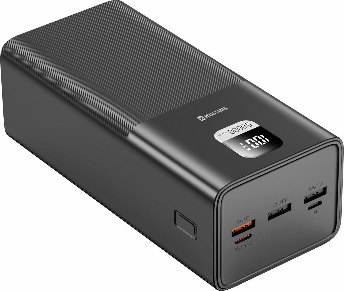 Swissten Powerbank Power Line - 50.000 mAh - geschikt voor o.a. Apple iPhone / Samsung - USB & USB-C - Zwart