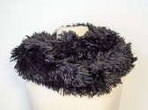 Zwarte dames colsjaal - pluche- colsjaal fluffy - pluizig - mini haartjes - nekwarmer - infinity sjaal - scarf - ronde col sjaal
