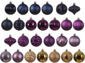 Boules de Noël Decoris - 30x plastique - bleu foncé/or/violet - 7 cm