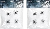 Boland Decoratie spinnenweb/spinrag met spinnen - 4x - 60 gram - wit - Halloween/horror thema versiering