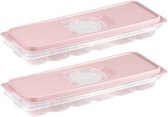 PlasticForte IJsblokjesvorm met deksel - 2x - 12 ijsklontjes - kunststof - oud roze - ijsblokjes maken