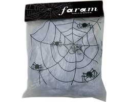 Faram Decoratie spinnenweb/spinrag met spinnen - 50 gram - wit - Halloween/horror thema versiering