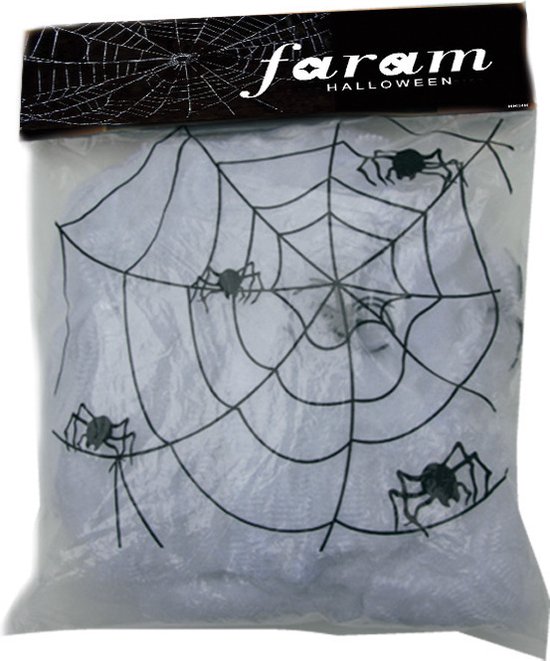 Faram Decoratie spinnenweb/spinrag met spinnen - 50 gram - wit - Halloween/horror thema versiering